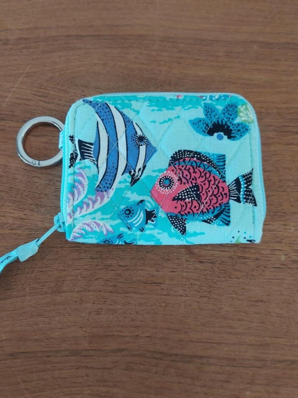 Vera Bradley Go Fish Blue Teal Tropical Coin Purse Zip ID Case Keychain Wallet